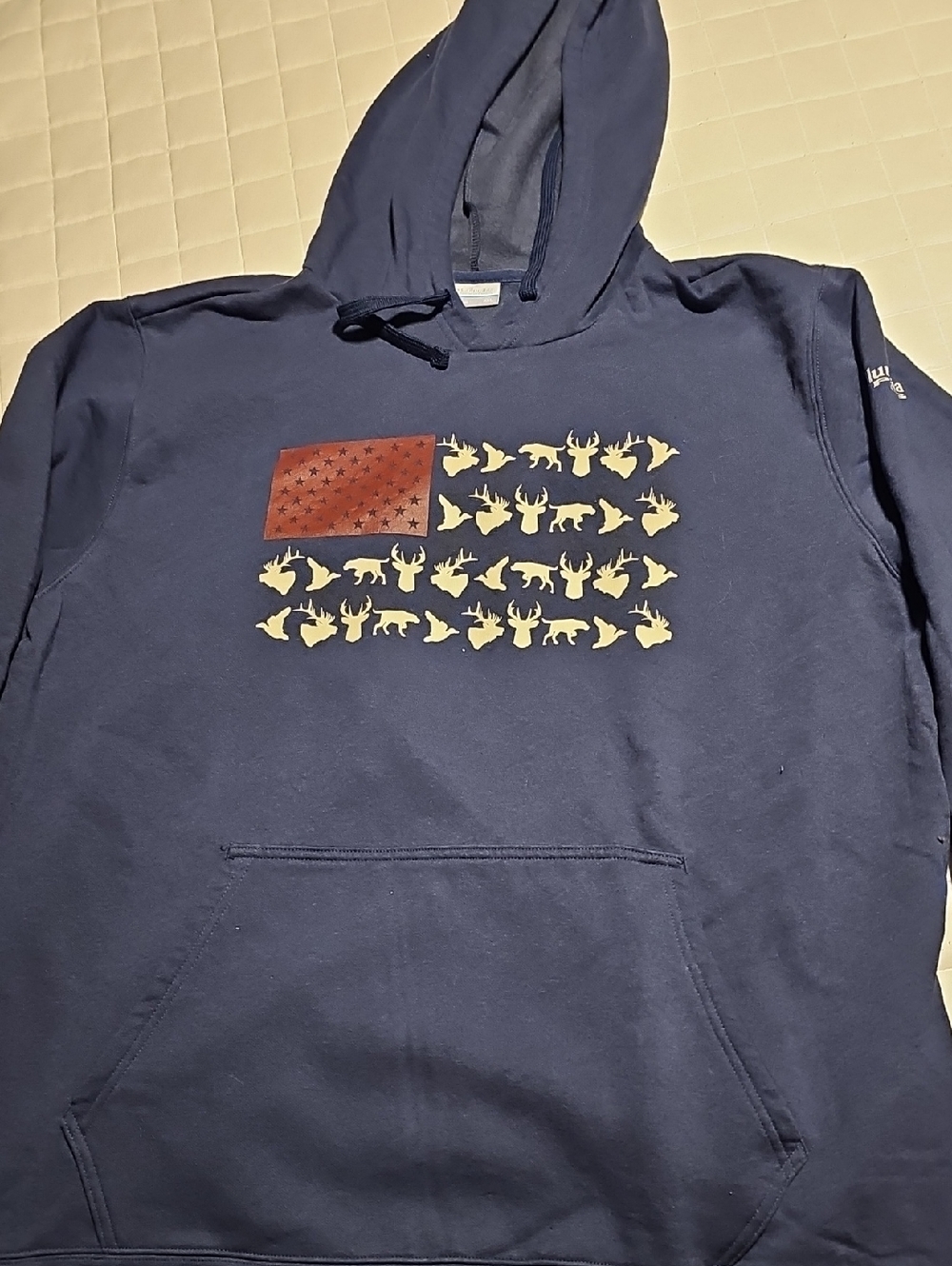 Men's Navy Hoodie with American Flag Animal Silhouette Graphic